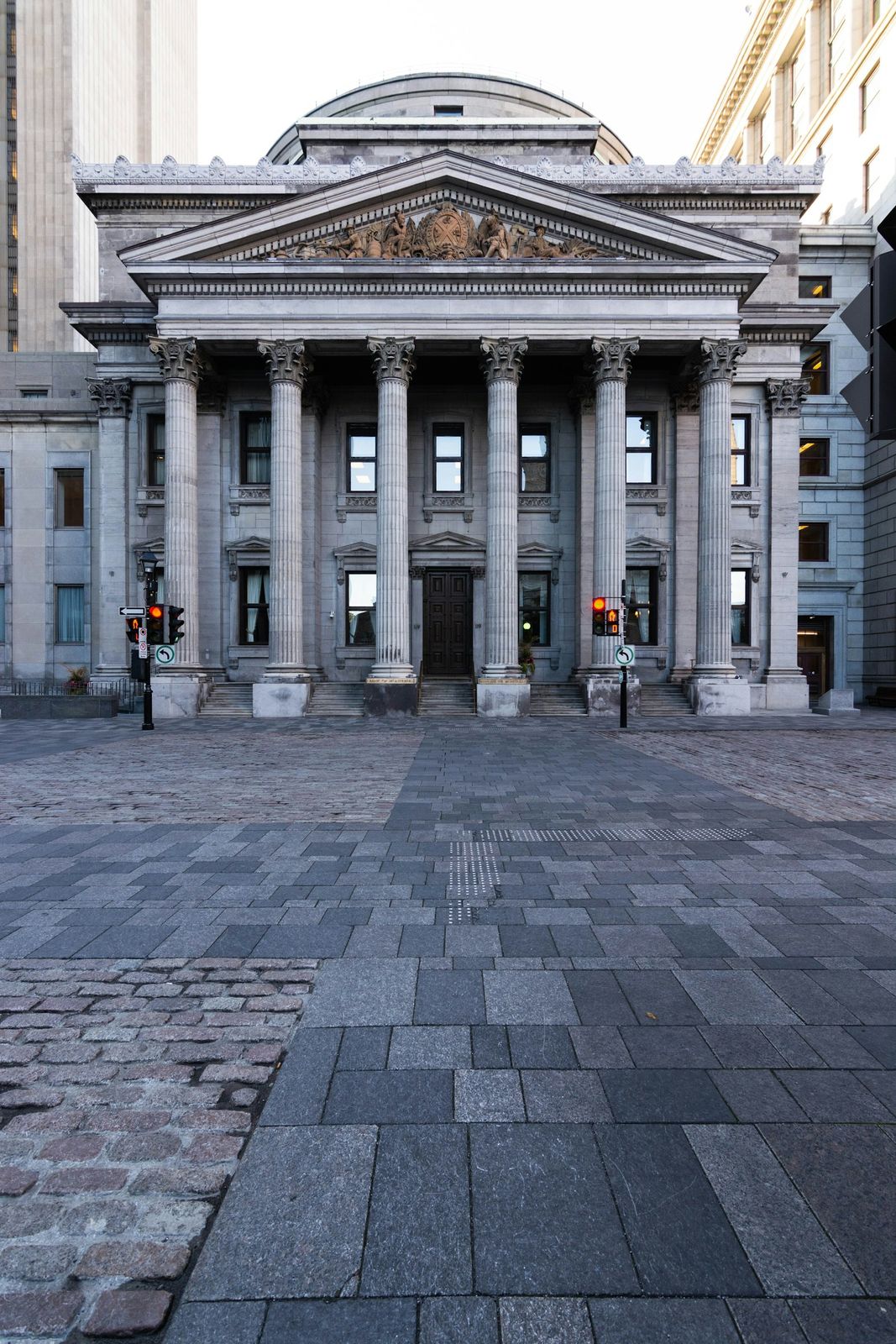 Classic bank building facade with stone columns